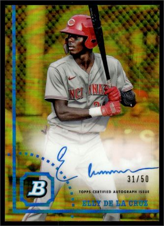 2022 Bowman Heritage Chrome 31/50 Elly De La Cruz Prospect Auto Gold Refractor