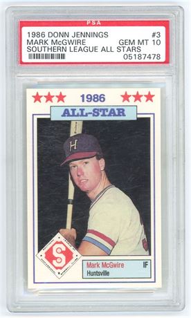 1986 Donn Jennings #3 Mark McGwire Southern League All-Stars PSA 10 GEM MINT