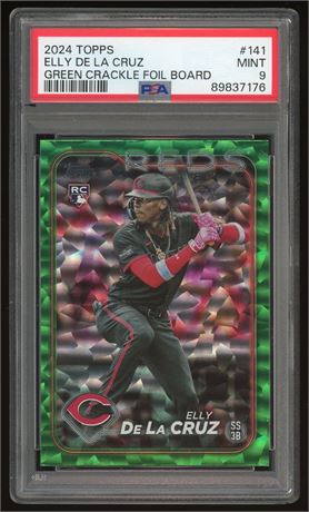 2024 Topps #141 Elly De La Cruz RC Green Crackle Foil Board 391/499 PSA 9 MINT
