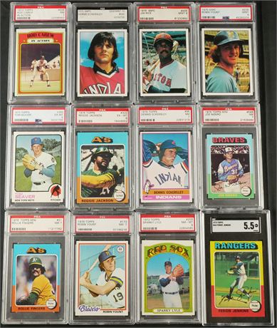 1972-1978 Graded Baseball Lot (12) w/ Eckersley RC, Jackson, Yount, & Fingers
