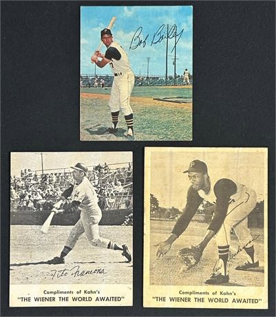 (3) 1960s Kahn's Weiner Baseball Lot Low Grade