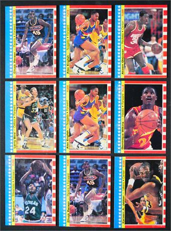 1987 Fleer Basketball Raw Sticker Lot (9) w/ Larry Bird, & Kareem Abdul-Jabbar