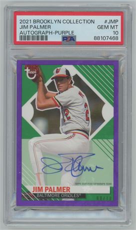 2021 Brooklyn Collection Jim Palmer Autograph Purple 8/10 PSA 10 GEM MINT