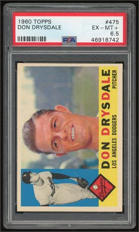 1960 Topps #475 Don Drysdale PSA 6.5 EXMT+