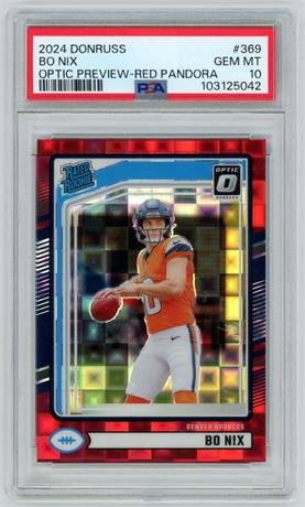2024 Panini Donruss Optic #369 Bo Nix Rated Rookie Red Pandora PSA 10 GEM MINT