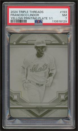 2024 Triple Treads #193 Francisco Lindor Yellow Printing Plate 1/1 PSA 7 NM