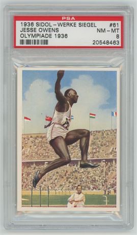 1936 Sidol-Werke Siegel #61 Jesse Owens PSA 8 NMMT Pop 7, 2 Higher