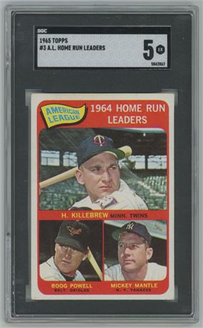 1965 Topps #3 AL Home Run Leaders (Mantle/Killebrew) SGC 5 EX
