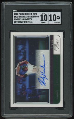 2022 Panini Three & Two Rickey Henderson Timeless Moments Auto 22/35 SGC 10/10
