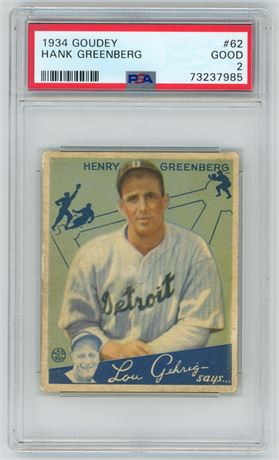 1934 Goudey #62 Hank Greenberg RC PSA 2 GOOD Centered