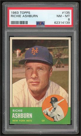 1963 Topps #135 Richie Ashburn PSA 8 NMMT DEAD CENTERED