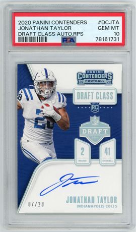 2020 Panini Contenders Jonathan Taylor RC Draft Class Auto RPS 7/28 PSA 10