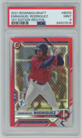 2021 Bowman Draft Emmanuel Rodriguez RC 1st Edition Red Foil 5/5 PSA 9 MINT