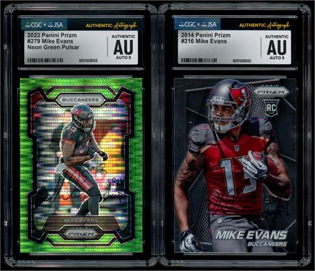 2014 & 2023 Panini Prizm Mike Evans Autos w/RC CGCxJSA Authentic