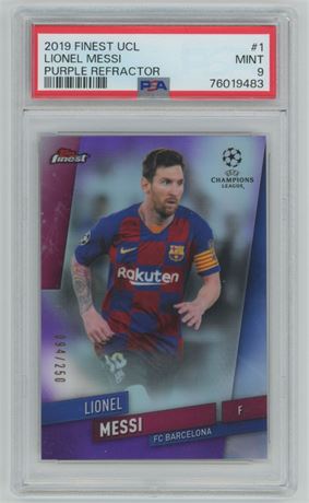 2019 Finest UCL #1 Lionel Messi Purple Refractor 94/250 PSA 9 MINT