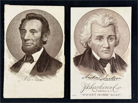 1885 H603 J.D. Larkin & Co & Sweet Home Soap Lot (2) w/ Lincoln & Jackson