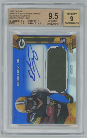 2013 Finest Eddie Lacy Jumbo Jersey Autos Blue Refractor RC 06/99 RPA PGS 9.5/9