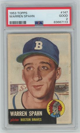 1953 Topps #147 Warren Spahn PSA 2 GOOD
