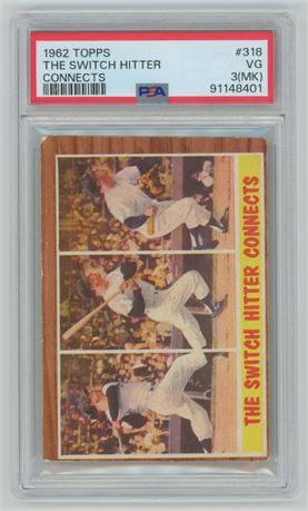 1962 Topps #318 Mickey Mantle The Switch Hitter Connects PSA 3 (MK)