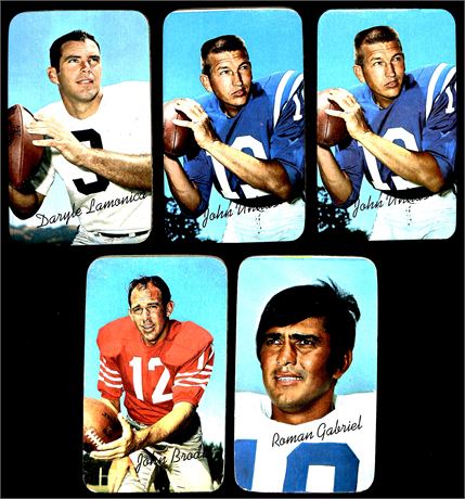 (5) 1970 Topps Super Football Lot w/ Two Unitas avg Mid Grade