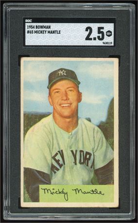 1954 Bowman #65 Mickey Mantle SGC 2.5 GOOD+