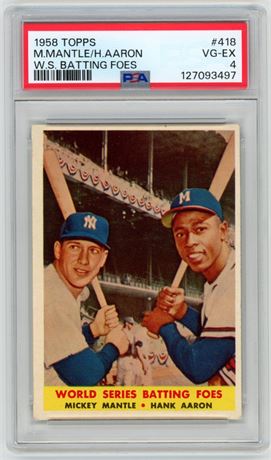 1958 Topps #418 Mantle/Aaron World Series Batting Foes PSA 4 VGEX