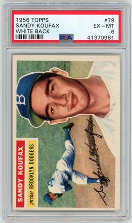 1956 Topps #79 Sandy Koufax White Back PSA 6 EXMT