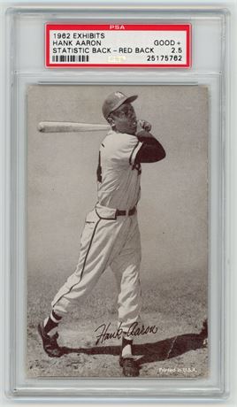 1962 Exhibits Hank Aaron Stats Back Red Back PSA 2.5 GOOD+