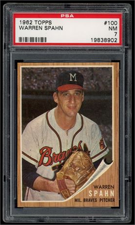 1962 Topps #100 Warren Spahn PSA 7 NM
