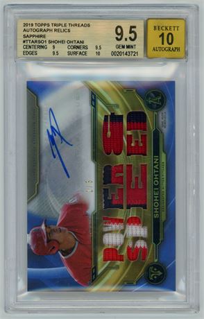 2019 Topps Triple Threads Autograph Relics Shohei Ohtani 1/3 BGS 9.5 Auto 10