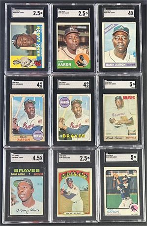 1960-1973 Topps Hank Aaron SGC Graded Lot (9) SGC 3.5 Average