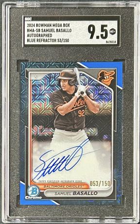 2024 Bowman Mega Box Samuel Basallo Auto Blue Refractor 53/150 SGC 9.5 MINT+