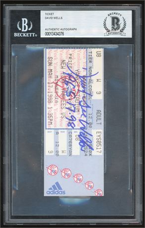 David Wells Signed Yankees Ticket 5/17/1998 BGS Authentic Perfect Game!