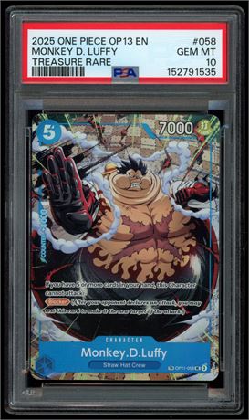 2025 One Piece OP13 EN #058 Monkey D Luffy Treasure Rare PSA 10 GEM MINT