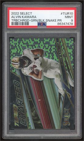 2022 Select Alvin Kamara Turbocharged Green/Black Snake Prism 2/2 PSA 9 MINT