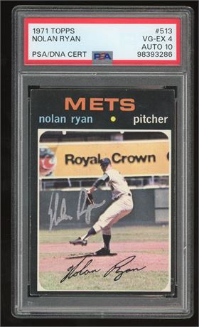 1971 Topps #513 Nolan Ryan Dual Certified PSA 4 VGEX Auto 10 READ