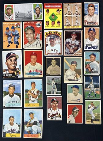 1909-1974 Baseball Lot (24) w/ Williams, Mays, Mathews, and Spahn
