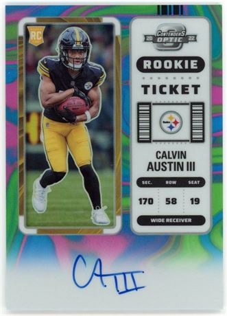 2022 Panini Contenders Optic #107 Calvin Austin III RC 4/4 Neon Marble Auto