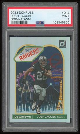 2023 Donruss Josh Jacobs Downtown! PSA 9 MINT