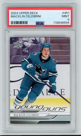 2024 Upper Deck #451 Macklin Celebrini Young Guns RC PSA 9 MINT