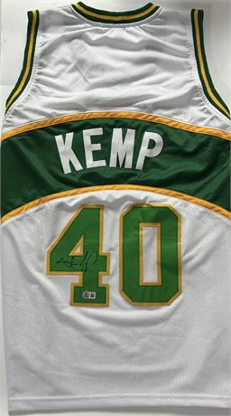 Shawn Kemp Signed White and Green Seattle Supersonics Jersey XL BGS Authentic