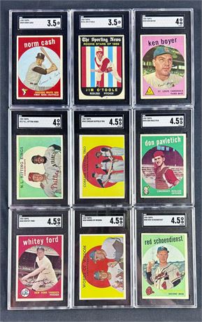1959 Topps Baseball SGC Graded Lot (9) w/ Stars & 2 Hi#'s