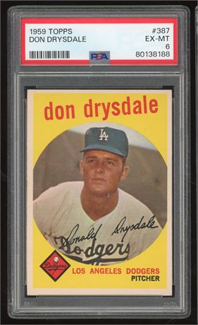 1959 Topps #387 Don Drysdale PSA 6 EXMT