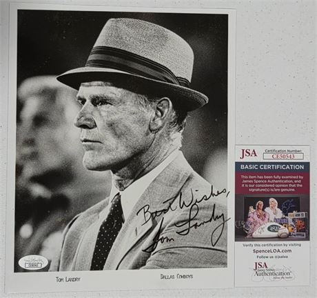 Tom Landry Autographed 8x10 Photo JSA