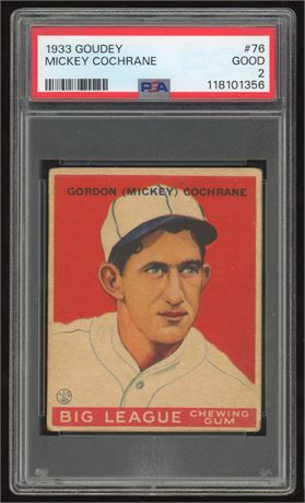 1933 Goudey #76 Mickey Cochrane RC PSA 2 GOOD