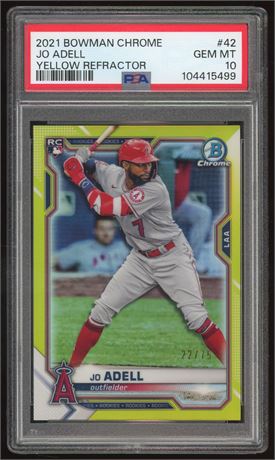 2021 Bowman Chrome #42 Jo Adell Yellow Refractor 22/75 PSA 10 GEM MINT