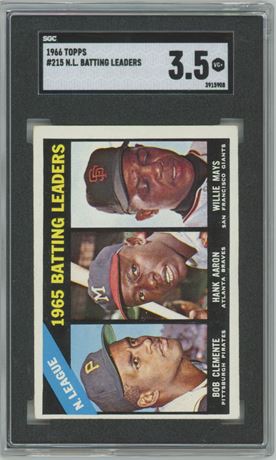 1966 Topps #215 NL Batting Leaders (Clemente, Aaron, Mays) SGC 3.5 VG+