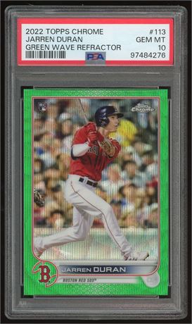 2022 Topps Chrome #113 Jarren Duran Green Wave Refractor 38/99 PSA 10 GEM MINT