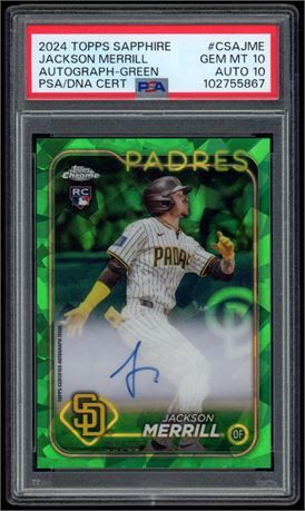 2024 Topps Sapphire Jackson Merrill RC Autograph-Green 02/99 PSA 10 Auto 10