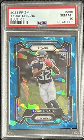 2023 Prizm #396 Tyjae Spears RC Blue Ice Prizm 35/99 PSA 10 GEM MINT